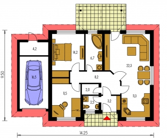 Image miroir | Plan de sol du rez-de-chaussée - BUNGALOW 12